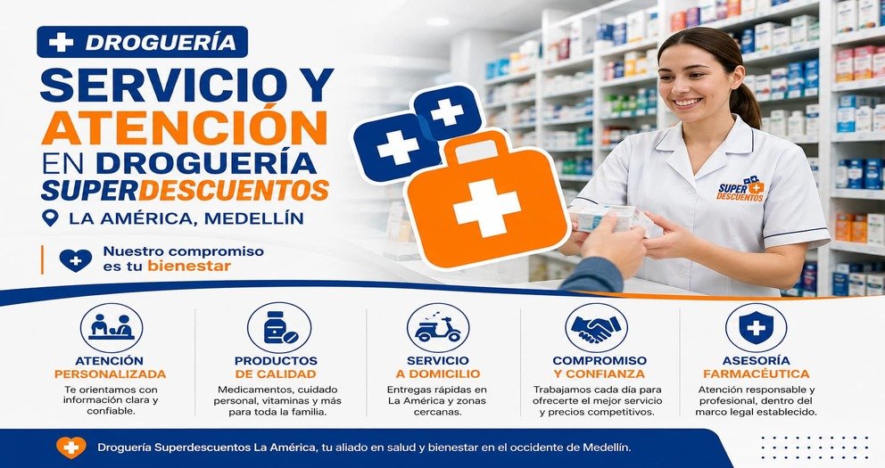 Atención y servicio en Droguería Superdescuentos en La América, Medellín - Servicio farmacéutico local y a domicilio